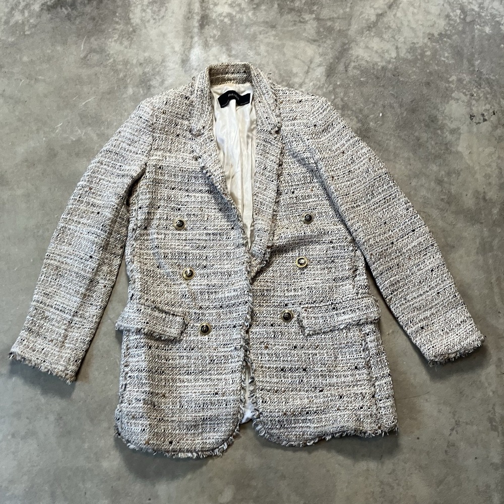 Zara Blazer Womens Medium Fantasy Sparkly Tweed Jacket Pearl Buttons Regal